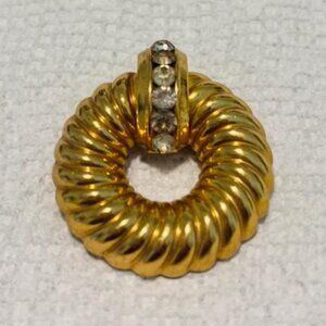 Vintage Coro Classic Gold Tone 1960's Circle Brooch Pin with Faceted Rhinestones